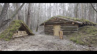 building bushcraft survival Dugout shelter  alone in dark forest  no talking [upl. by Ahsan]