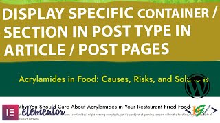 How to Display Specific Container  Block in Post Type Post in Single Post Page in Elementor [upl. by Cher]
