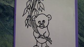 Zeichnen lernen für AnfängerTeddybär mit Blumen Schneeglöckchen How to draw Teddy bear [upl. by Schechinger]