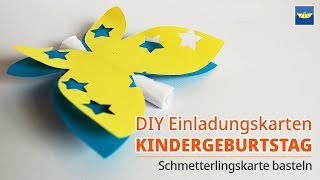 Karte basteln  Einladungskarten  Schmetterling Kindergeburtstag  bastelideen für Kinder [upl. by Musetta]