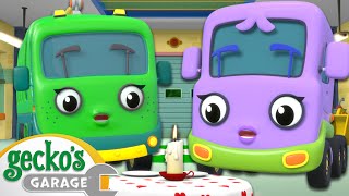 Truck Dinner Date  Geckos Garage  Trucks For Children  Cartoons For Kids [upl. by Ecinnej]