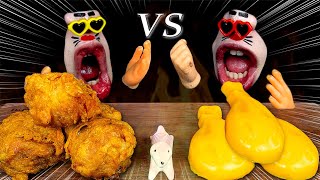 ASMR MUKBANG  Real Chicken VS Jelly Chicken RealMouth twins eating show [upl. by Seiter]