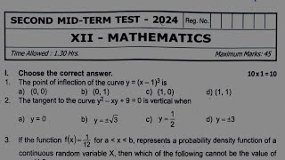 12th maths second midterm exam original question paper 2024 [upl. by Benioff]