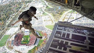 US Navy Seals Insane Jump Inside Football Stadium [upl. by Ecinad]