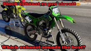 2020 kx250 stock exhaust vs pro circuit ti6 pro exhaust [upl. by Baseler]