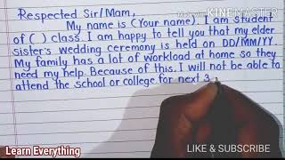 leave application for sisters marriage  Marriage leave application  letter writing for exam [upl. by Dira904]