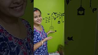 Fabric painting on Wall🕊️Decorating bedroom with beautiful wall painting worldofpreyosee fabric [upl. by Emse]