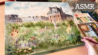 Sketching amp painting a Parisian garden  ASMR relaxing ink amp watercolorno talking [upl. by Alecia709]