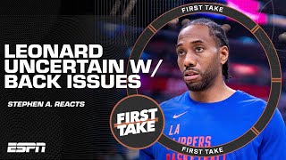 Stephen A CONCERNED over Kawhi LEAVING Wolves game with BACK ISSUES 👀  First Take [upl. by Okiek]