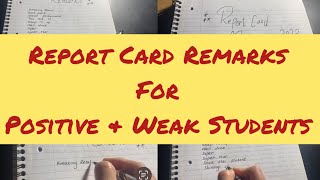 Report Card Remarks for positive amp weak Remarks for Students for Class 5 to 8 Report Card Comments [upl. by Eudora844]