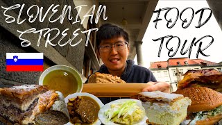 SLOVENIAN STREET FOOD TOUR 🇸🇮 Struklji Bled Cake Potato Salad  Roast Beef in Ljubljana Slovenia [upl. by Yelsek]