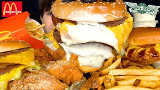 ASMR MUKBANG EXTRA RANCH WINGSTOP CHICKEN amp FRIES amp MCDONALDS  WITH CHEESE [upl. by Ynotna]