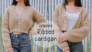 Easy Crochet Ribbed Chunky Cardigan Tutorial  Crochet Cardigan  Chenda DIY [upl. by Nadnerb217]