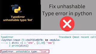 Unhashable type error  typeerror  unhashable type  list  how to fix unhashable type error [upl. by Kralc]