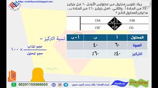 يــراد تكويــن محلــول مــن محلوليــن الأول 60 مــل بتركيــز 40 مــن المــادة أ ،والثانــي 40مــل [upl. by Aihtela]