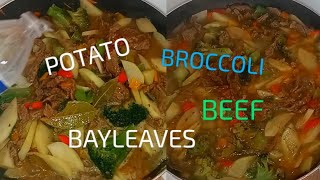 COOKING SAUTÉING POTATO BROCCOLI BEEF AND BAY LEAVES IN SPICES ADDED WITH SPRITE BREAKFAST  7 AM [upl. by Ettenoitna113]