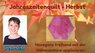 Hexagons freihand mit der Maschine applizieren  Jahreszeitenquilt [upl. by Gilmer]