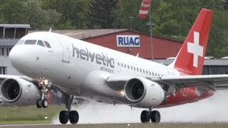 Airbus A319 Helvetic Airways Take Off on Wet Runway at Bern Airport [upl. by Aicined]