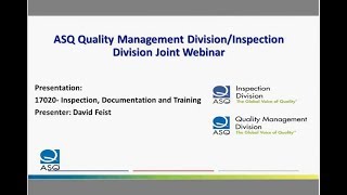 July 2018 Webinar 17020 Inspection Documentation and Training David Feist [upl. by Nylarat632]