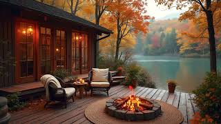 Cozy Autumn Lakeside Cabin Retreat with Fire Pit and Nature Sounds For Relaxing [upl. by Hux]