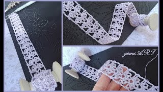 Easy to Crochet Lace Ribbon  Crochet Flower in the Box  Two Rows repeat [upl. by Gio]