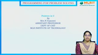 LEC17 Programming for Problem Solving  Pointers in C by Mrs N Vijayasri [upl. by Elaweda854]