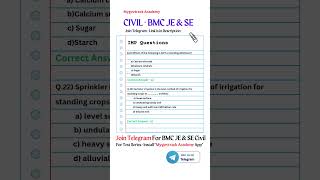 BMC JE SE Civil  IMP Questions for Civil  Join Telegram for Updates  Part  11  mygovtrack [upl. by Haerb]