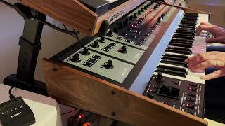 Oberheim OBX8  FEG Xmod with Korg SD200 analog delay [upl. by Salguod]