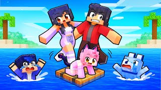 Playing as a FAMILY on a RAFT in Minecraft [upl. by Newo]