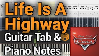 EASIEST way to play Life Is A Highway Guitar Tabs and Piano Notes  Rascal Flatts  Fingerstyle [upl. by Cavan]