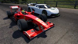 F1 Ferrari F60 2009 Felipe Massa vs Koenigsegg Jesko Sports at Misty Loch [upl. by Skelly]