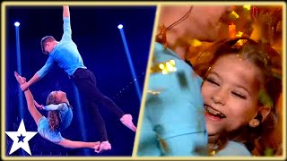 Aerial Dance Duo Win the GOLDEN BUZZER with a STUNNING Audition  Kids Got Talent [upl. by Naillimixam]