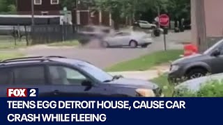 Detroit house egging leads to car crash [upl. by Onit671]