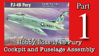 Building the Hobby Boss 148 FJ48 Fury Part 1 cockpit and fuselage assembly [upl. by Torray]