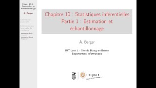 Probastats  Chapitre 10 Statistiques inférentielles  Partie 1 Estimation et échantillonnage [upl. by Zabrine]