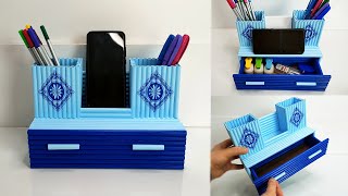 DIY  Making Desktop Organizer with Waste Paper  Pen Holder Organizer  Paper Crafts [upl. by Hegyera799]