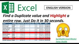 Find Duplicate amp Highlight Entire Row Just In 30 Seconds [upl. by Nosniv]