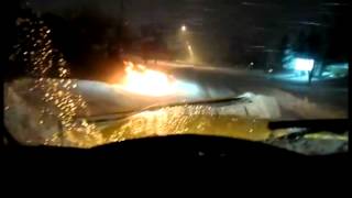 Car Fire Extinquished by Snow Plow [upl. by Nova719]