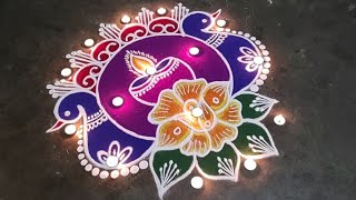 Easy peacock rangoli designs for diwali 2024  diwali muggulu  deepam muggulu  laxmi pujan rangoli [upl. by Eugatnom]