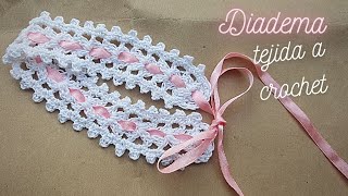 Diadema a crochet con cinta para niña  Handband crochet [upl. by Suzzy]