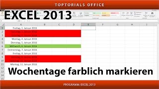 Wochentage  Wochenende farblich markieren Excel [upl. by Emmye]