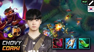 쵸비 코르키 미드 템트리 룬 악의 선제공격  Chovy Corki 매치 하이라이트  롤 KR 챌린저 패치 142 [upl. by Efar]