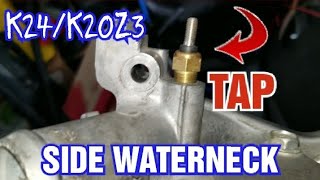 How to tap a k24k20z3 side waterneck with a coolant temperature sensor or NPT plug [upl. by Bergh]