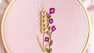 Simple hand Embroidery design Wheat and Flower Embroidery Flower embroidery for beginnersSpikelet [upl. by Nyrat506]