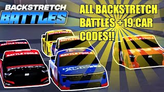 ALL BACKSTRETCH BATTLES 19 CAR CODES Roblox [upl. by Dimmick]