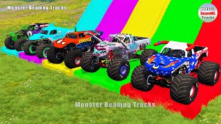 Triple Flatbed Trailer Monster Trucks Transport with Slide Color  BeamNGdrive 124 [upl. by Neslund]