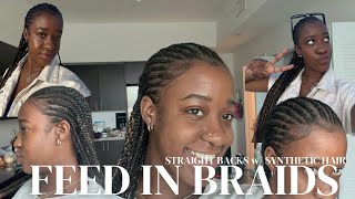 straight back feed in braids  easy protective style for natural hair  princess dy [upl. by Romulus891]