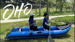 OHO Inflatable Kayak Fishing Boat Custom PVC Hypalon Kaboat Rescue Rubber Rowing Boat with Motor [upl. by Llenehs380]