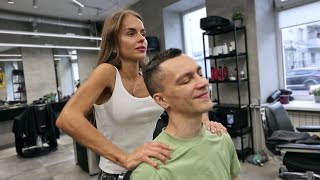 ASMR Morning barbershop routine with beautiful Anastasia I Massage and shaving [upl. by Notniv]