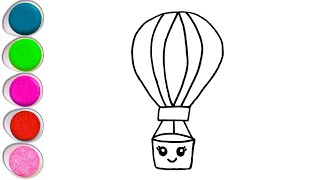 Easy Hot air balloon Drawing and Coloring for kids  How to Draw a Parachute [upl. by Marinelli]